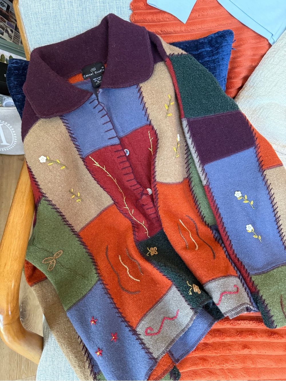 Women’s vintage Multi-Color Patchwork Knit Cardigan “Granny core” Sweater